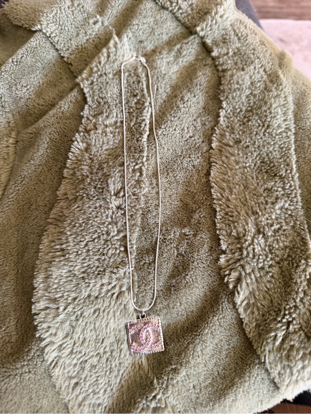 Silver-Tone Necklace with Pink Square Crystal Pendant